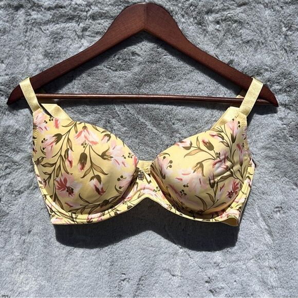 EUC Daisy Fuentes Pretty Yellow Floral Bra 3 hook Size 38D - Picture 1 of 7
